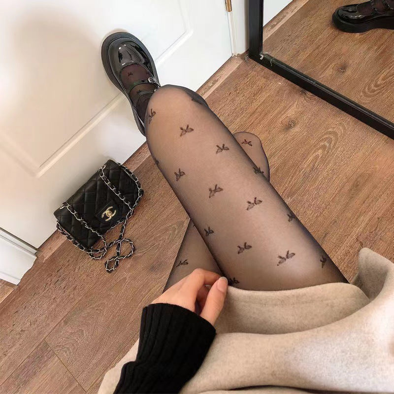 Disposable Stockings Black One-Piece Sexy Stockings Randomly Printed Hand Torn DALUSE