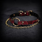Daluse Gold Ring Chain Collar Red Snake Pattern Leather Choker Necklace