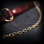 Daluse Gold Ring Chain Collar Red Snake Pattern Leather Choker Necklace