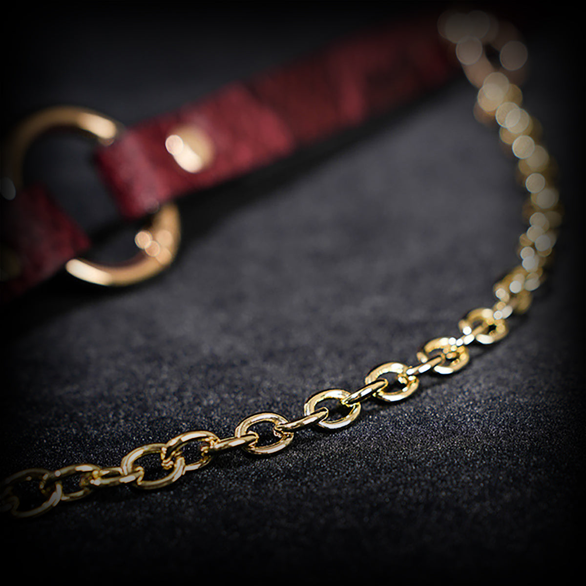 Daluse Gold Ring Chain Collar Red Snake Pattern Leather Choker Necklace