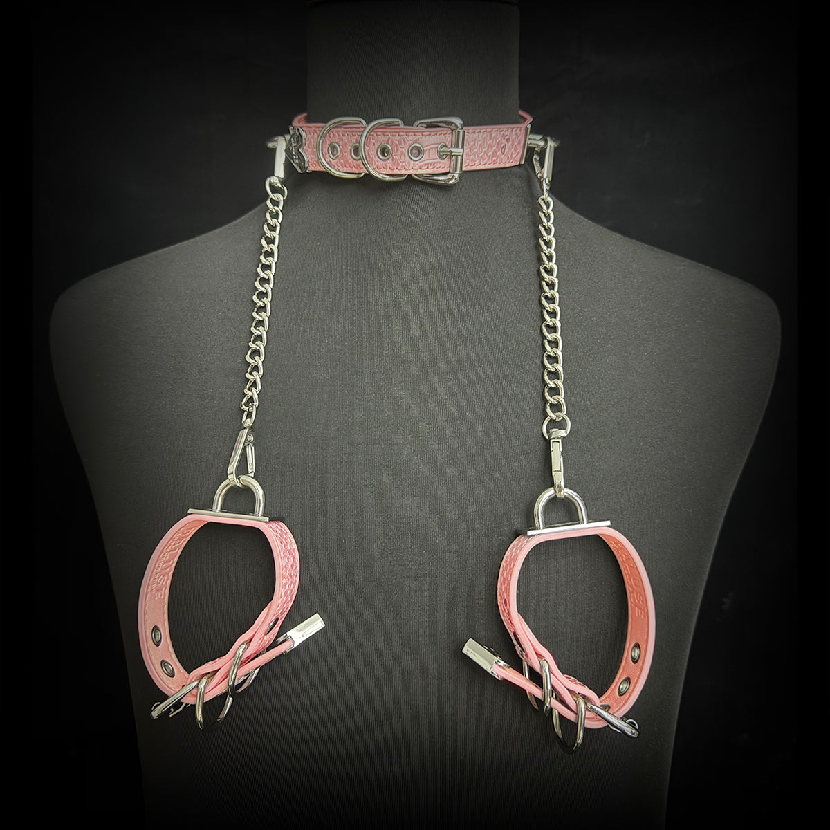 Daluse Snake Pattern Leather Adjustable Silver Chain Choker Collar Necklace and Cuff Bracelet Combination Set