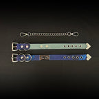 Daluse Blue Snake Leather Double Titanium Steel Chain Choker Collar Necklace And Adjustable Cuff Bracelets Combination Set