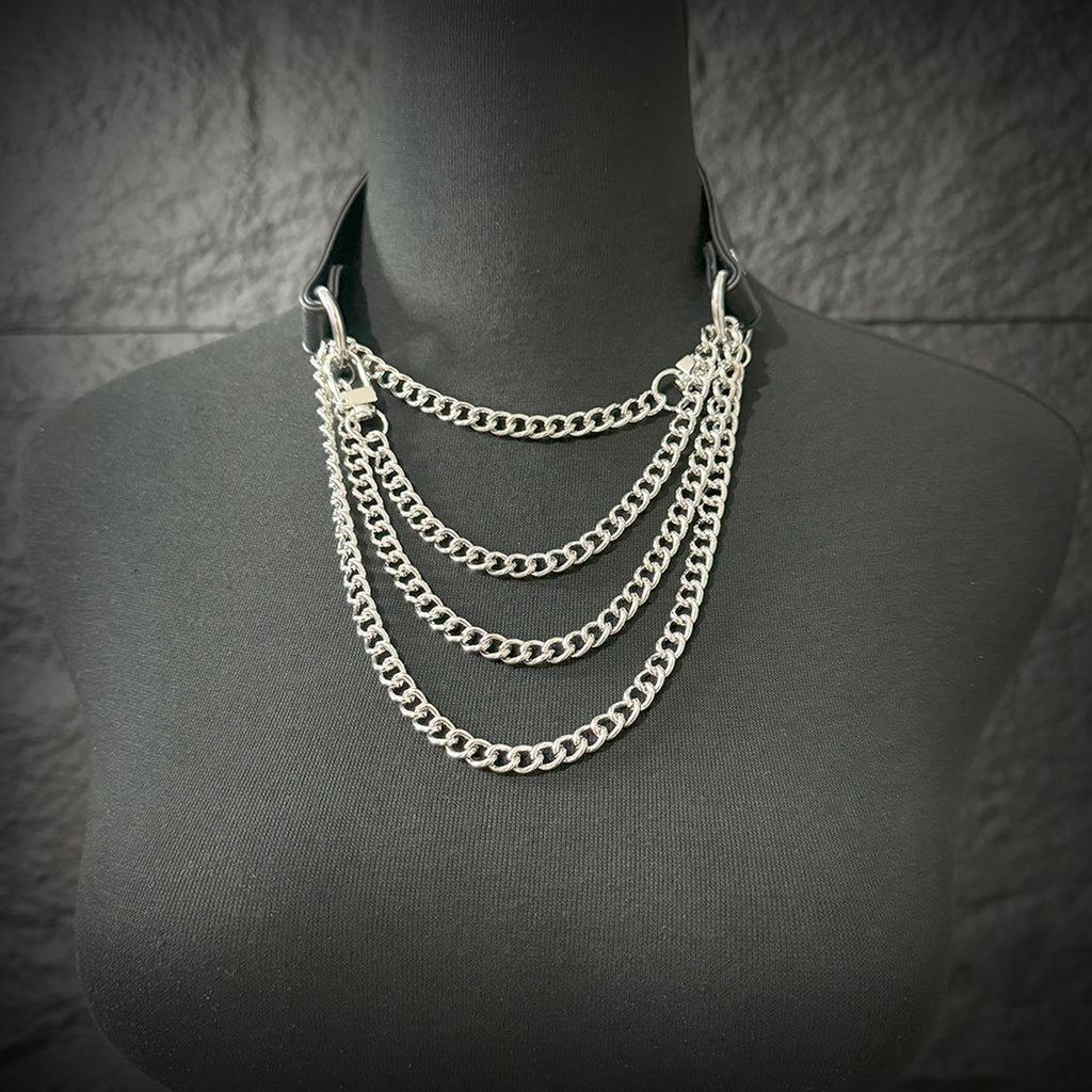 Daluse Double Titanium Steel Chain Collar Variety Fashion Leather Choker Necklace