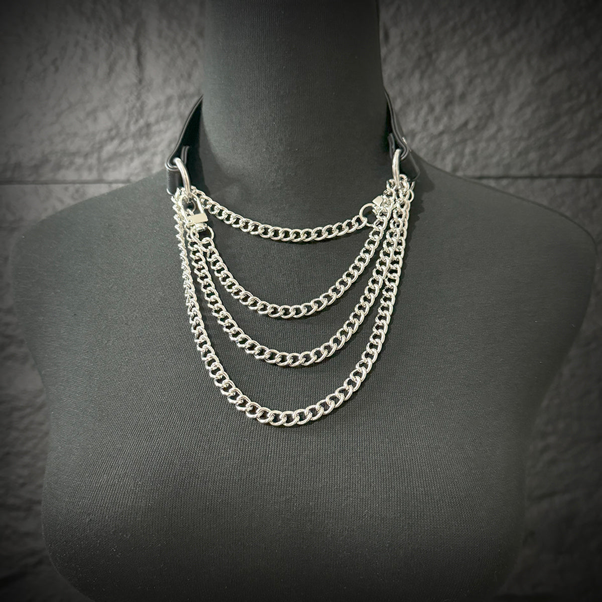 Daluse Double Titanium Steel Chain Collar Variety Fashion Leather Choker Necklace