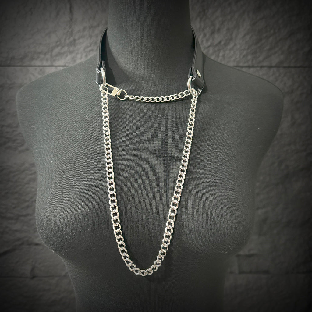 Daluse Single Titanium Steel Chain Collar Versatile Fashion Leather Choker Necklace