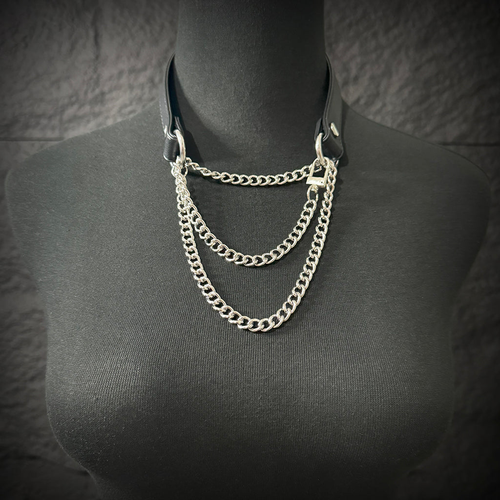 Daluse Single Titanium Steel Chain Collar Versatile Fashion Leather Choker Necklace