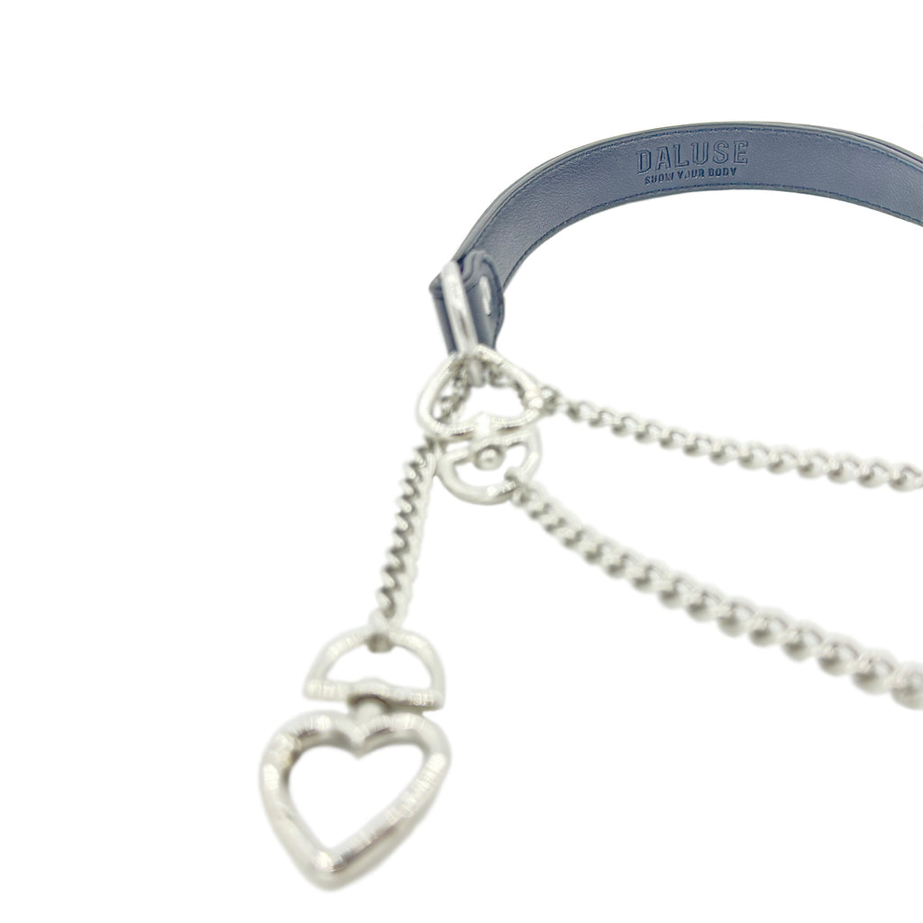 Daluse Double Heart Shaped Collar Buckle Titanium Steel Chain Choker Necklace