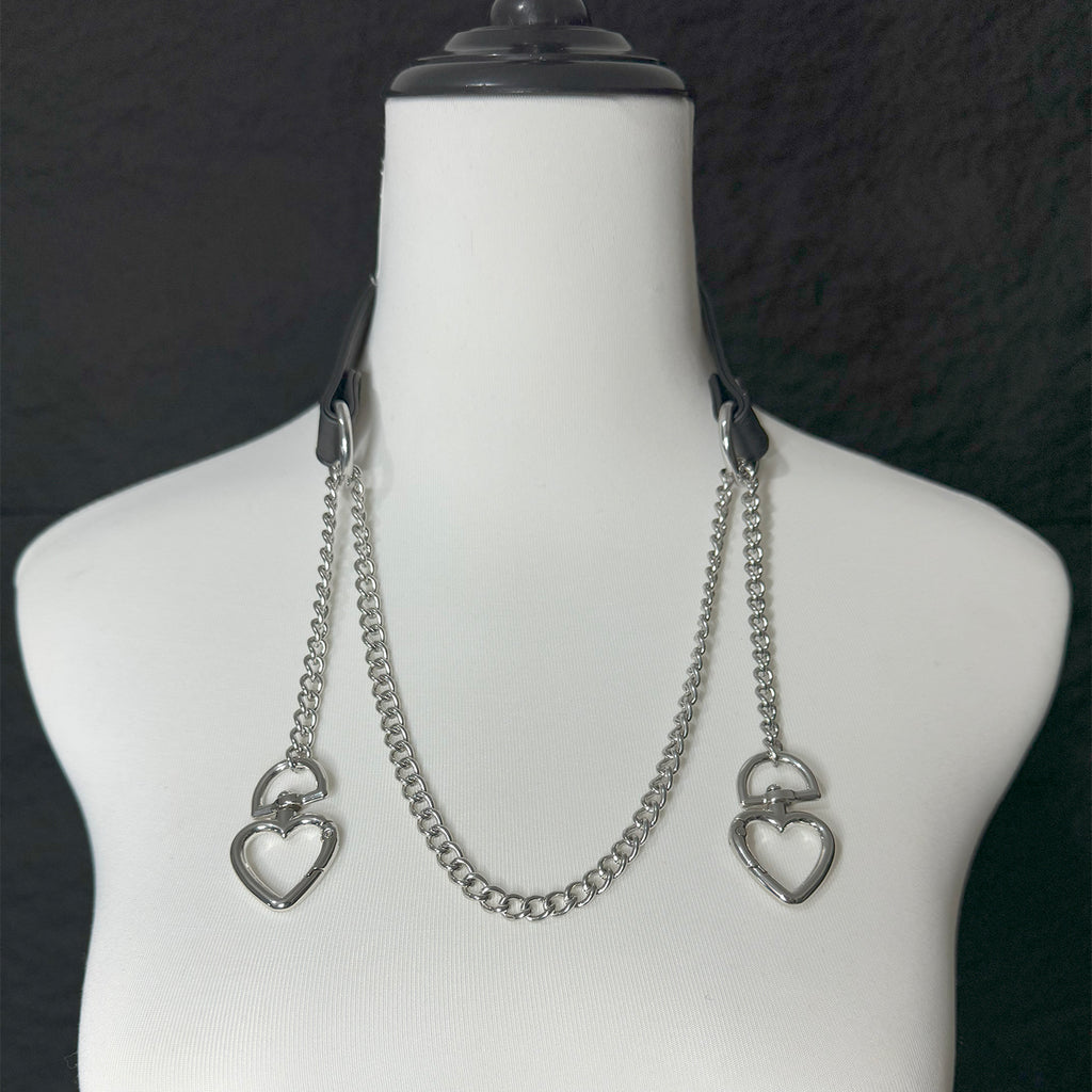 Daluse Double Heart Shaped Collar Buckle Titanium Steel Chain Choker Necklace