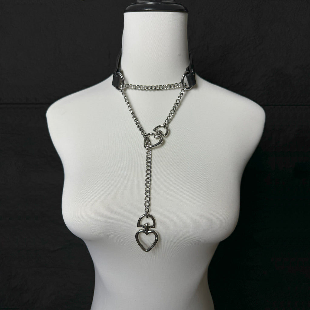 Daluse Double Heart Shaped Collar Buckle Titanium Steel Chain Choker Necklace