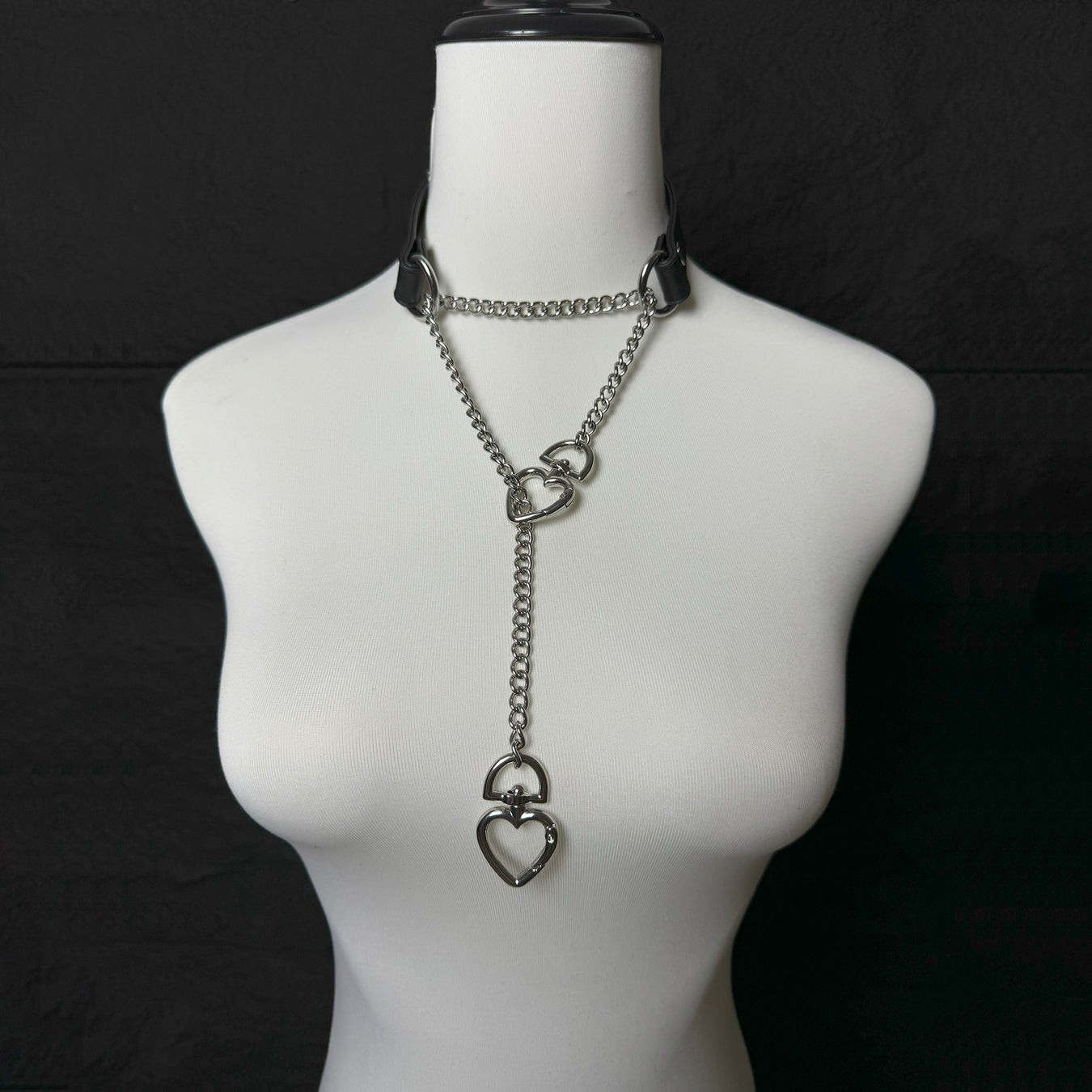 Daluse Double Heart Shaped Collar Buckle Titanium Steel Chain Choker Necklace