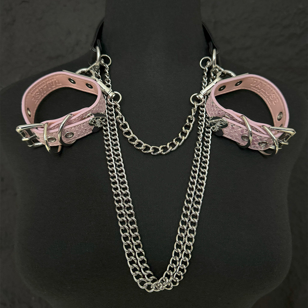 Daluse Double Layer Leather Choker Titanium Steel Chain Collar Necklace And Snake Pattern Leather Silver Chain Adjustable Cuff Bracelets Combination Set