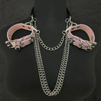 Daluse Double Layer Leather Choker Titanium Steel Chain Collar Necklace And Snake Pattern Leather Silver Chain Adjustable Cuff Bracelets Combination Set
