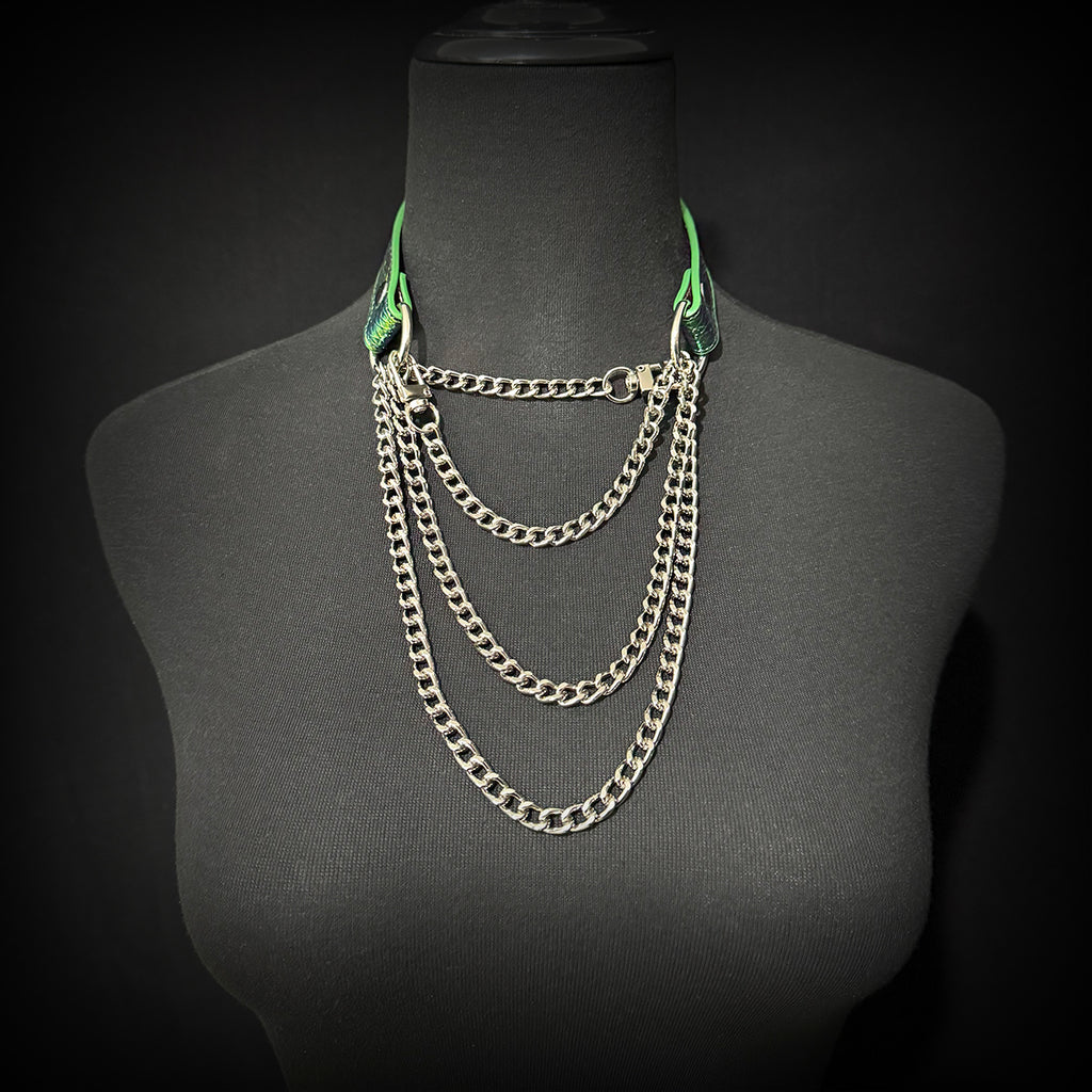 Daluse Colorful Leather Collar Double Titanium Steel Chain Versatile Fashion Choker Collar Necklace