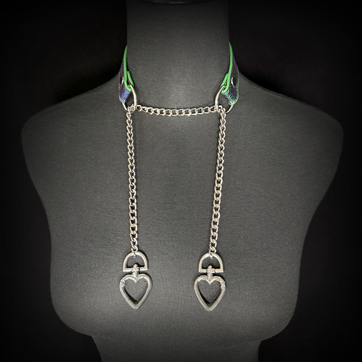 Daluse Double Heart Shaped Buckle Titanium Steel Chain Colorful Leather Choker Collar Necklace