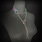 Daluse Double Heart Shaped Buckle Titanium Steel Chain Colorful Leather Choker Collar Necklace