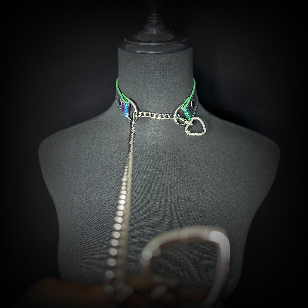 Daluse Double Heart Shaped Buckle Titanium Steel Chain Colorful Leather Choker Collar Necklace