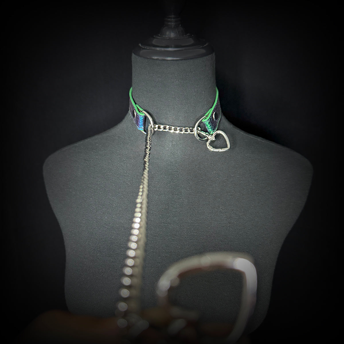 Daluse Double Heart Shaped Buckle Titanium Steel Chain Colorful Leather Choker Collar Necklace