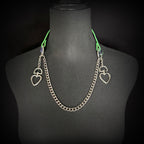 Daluse Double Heart Shaped Buckle Titanium Steel Chain Colorful Leather Choker Collar Necklace