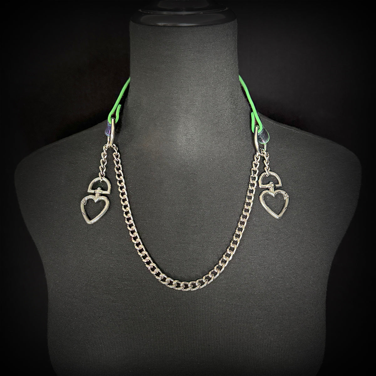 Daluse Double Heart Shaped Buckle Titanium Steel Chain Colorful Leather Choker Collar Necklace