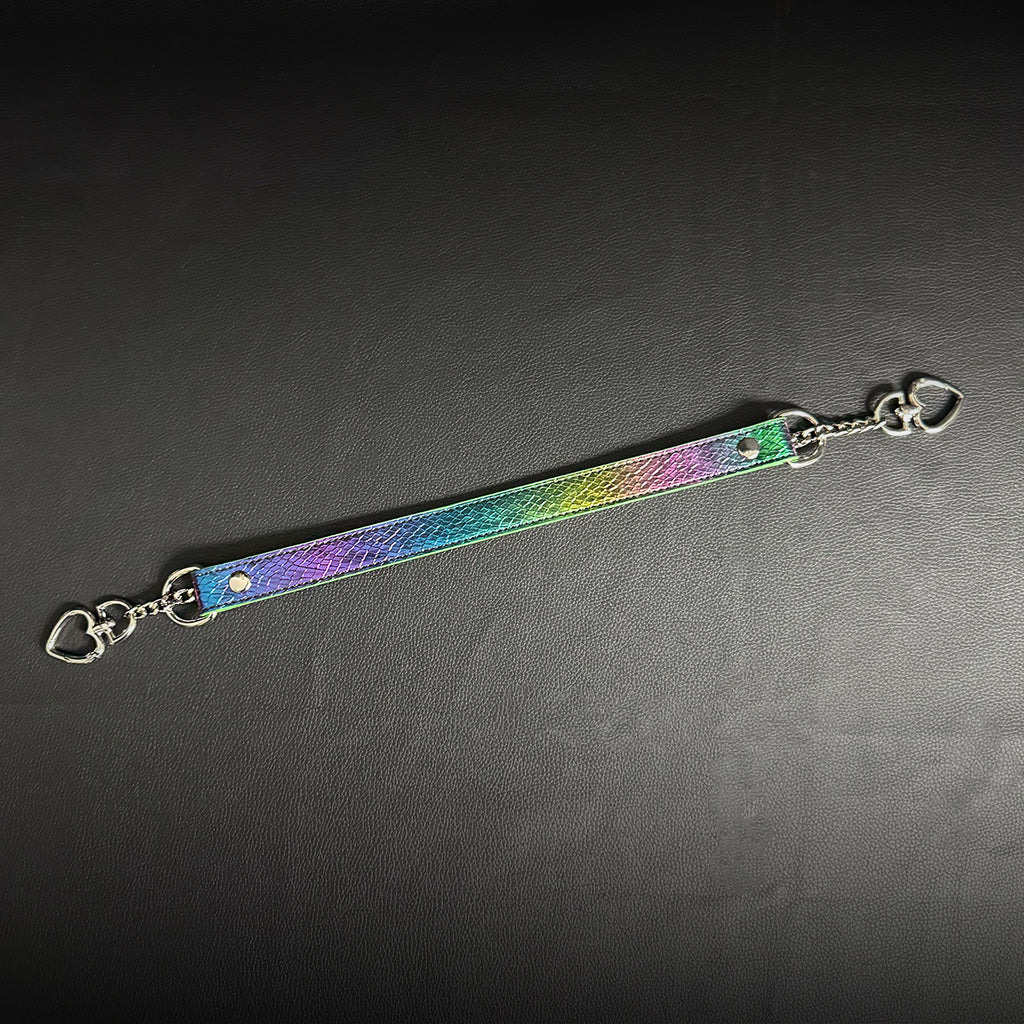 Daluse Double Heart Shaped Buckle Titanium Steel Chain Colorful Leather Choker Collar Necklace
