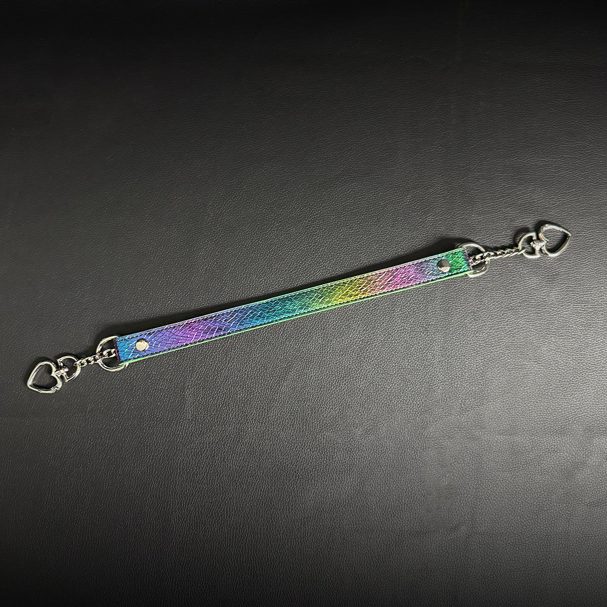 Daluse Double Heart Shaped Buckle Titanium Steel Chain Colorful Leather Choker Collar Necklace