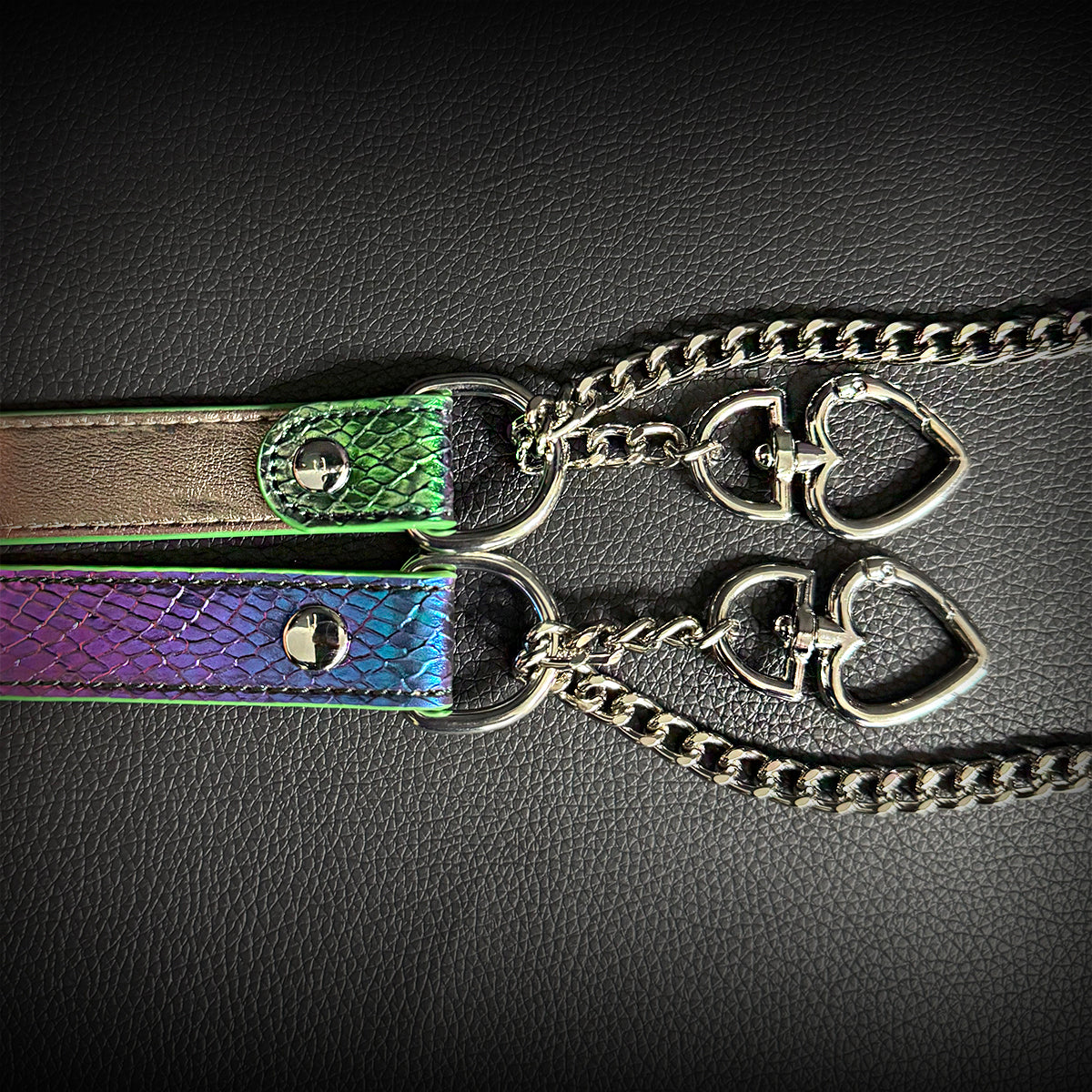 Daluse Double Heart Shaped Buckle Titanium Steel Chain Colorful Leather Choker Collar Necklace