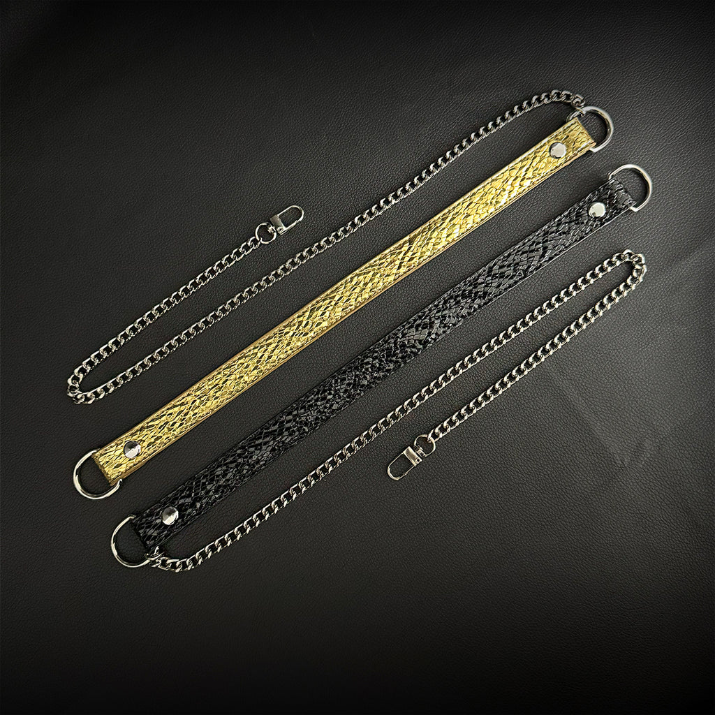 Daluse Crushed Black Gold Leather Collar Single Titanium Steel Chain Versatile Fashion Choker Necklace