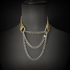 Daluse Crushed Black Gold Leather Collar Single Titanium Steel Chain Versatile Fashion Choker Necklace
