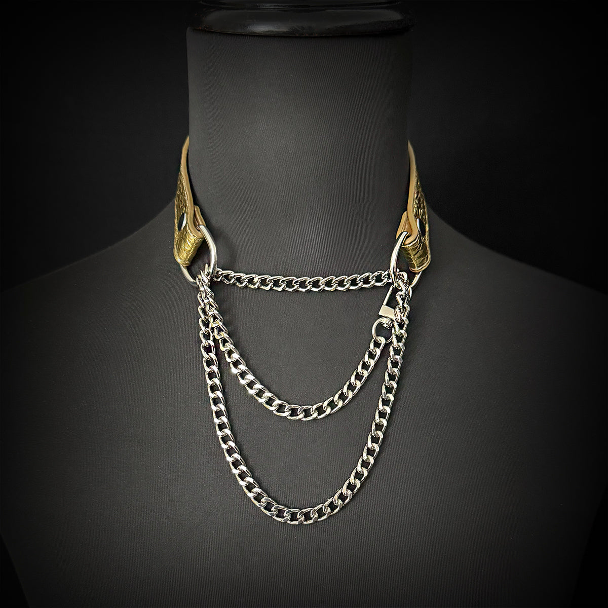 Daluse Crushed Black Gold Leather Collar Single Titanium Steel Chain Versatile Fashion Choker Necklace
