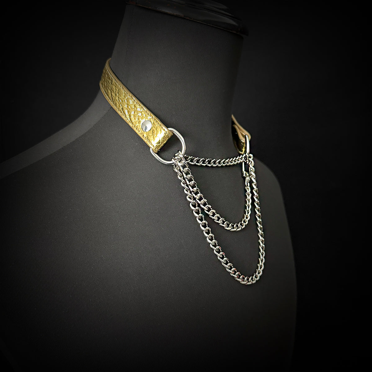 Daluse Crushed Black Gold Leather Collar Single Titanium Steel Chain Versatile Fashion Choker Necklace