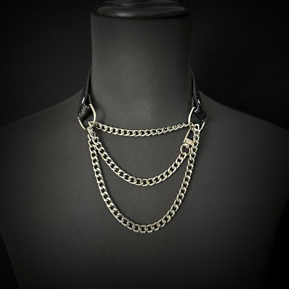 Daluse Crushed Black Gold Leather Collar Single Titanium Steel Chain Versatile Fashion Choker Necklace