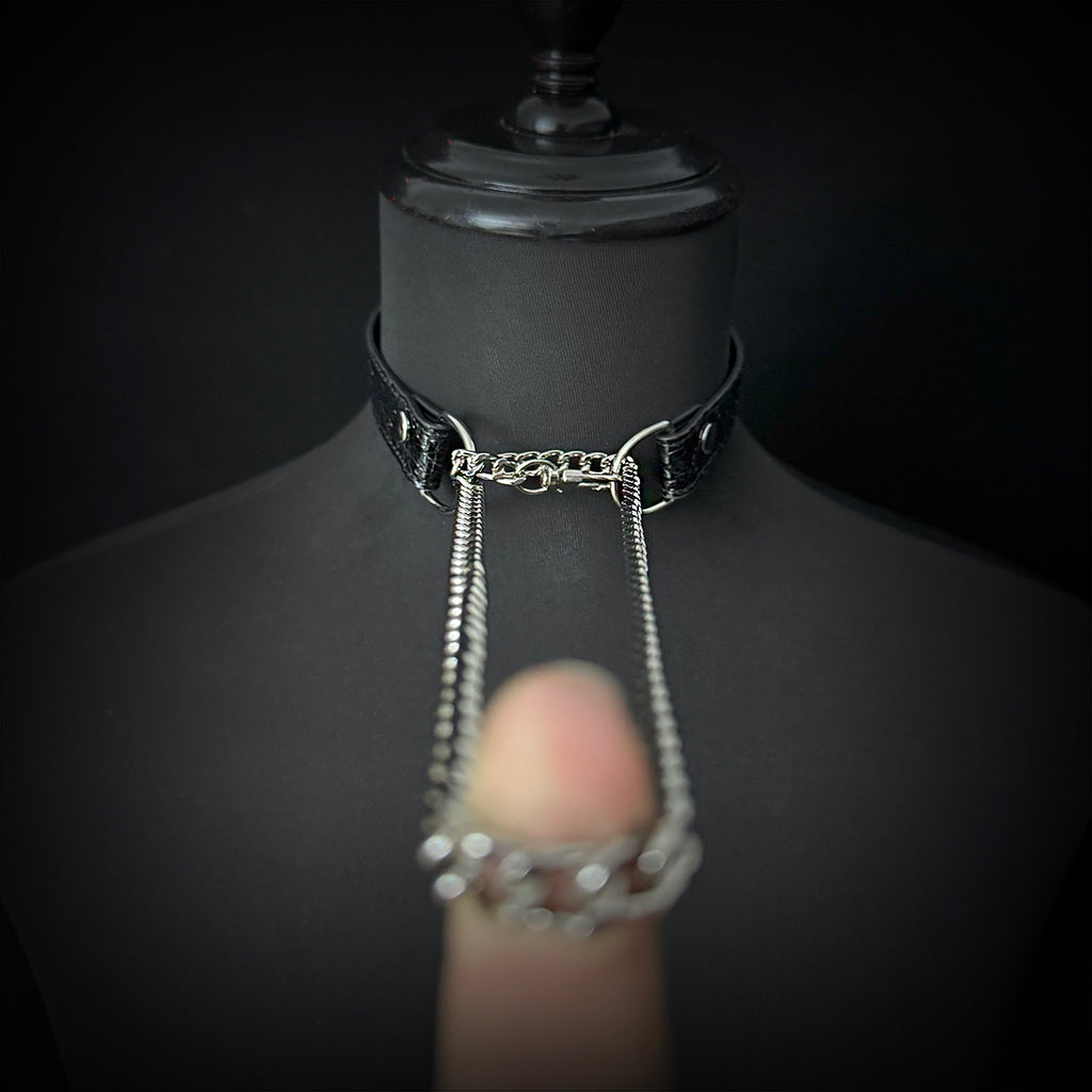 Daluse Crushed Black Gold Leather Collar Single Titanium Steel Chain Versatile Fashion Choker Necklace