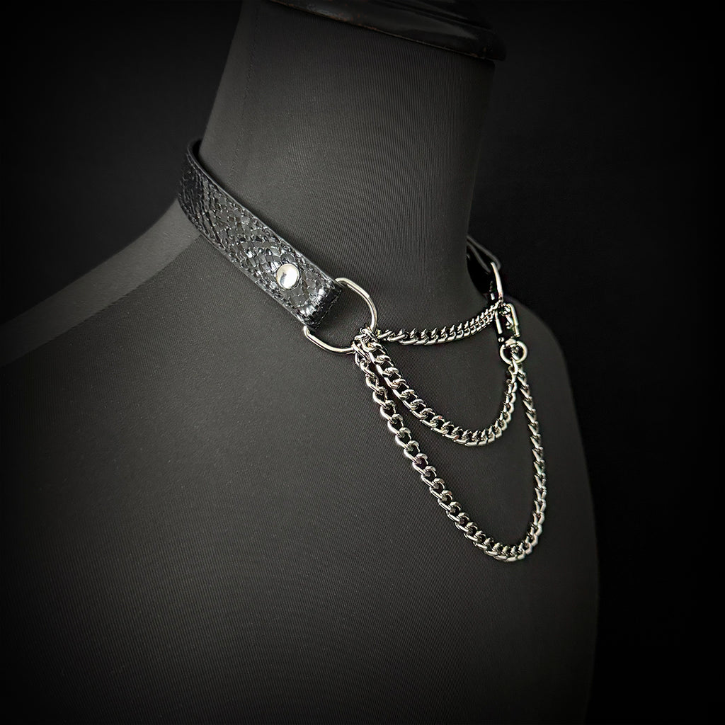 Daluse Crushed Black Gold Leather Collar Single Titanium Steel Chain Versatile Fashion Choker Necklace
