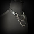 Daluse Crushed Black Gold Leather Collar Single Titanium Steel Chain Versatile Fashion Choker Necklace