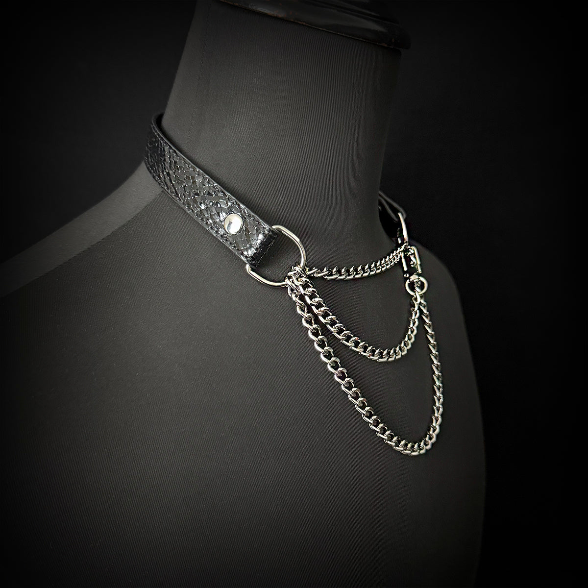 Daluse Crushed Black Gold Leather Collar Single Titanium Steel Chain Versatile Fashion Choker Necklace