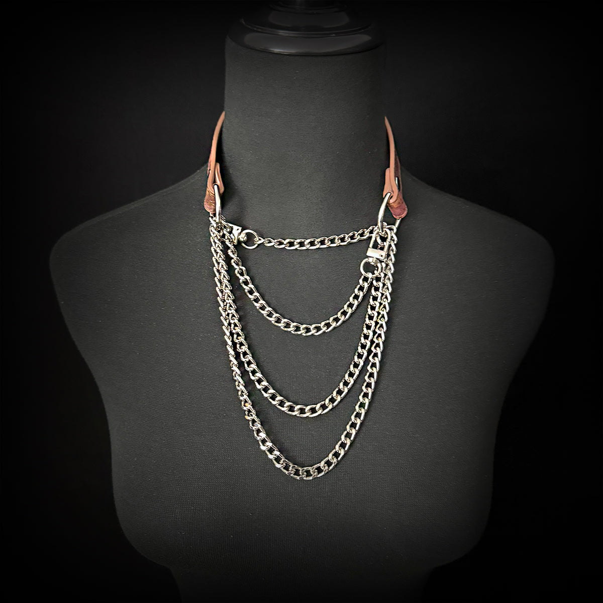 Daluse Gold Spotted Purple Orange Snake Leather Choker Double Titanium Steel Chain Adjuster Collar Necklace