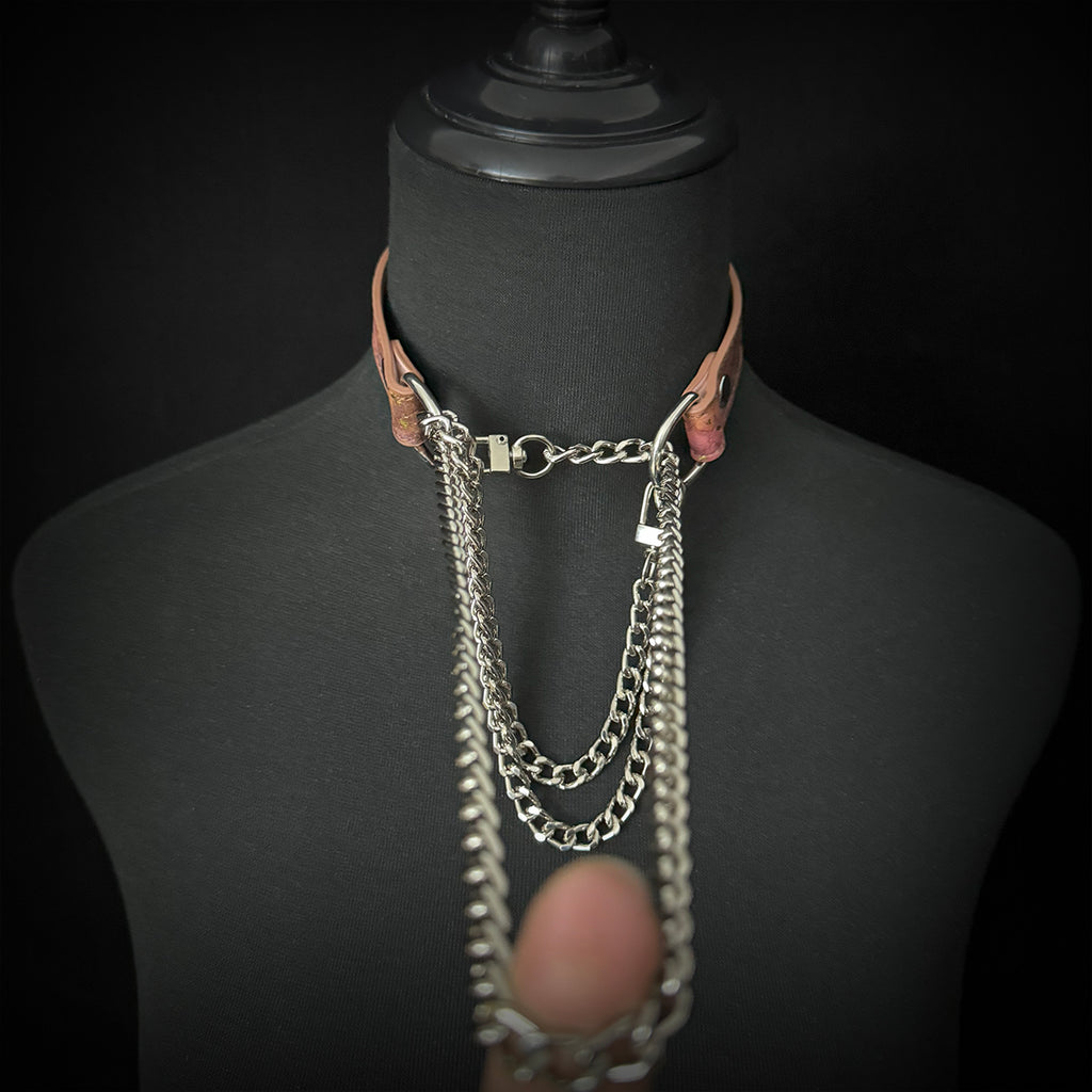 Daluse Gold Spotted Purple Orange Snake Leather Choker Double Titanium Steel Chain Adjuster Collar Necklace