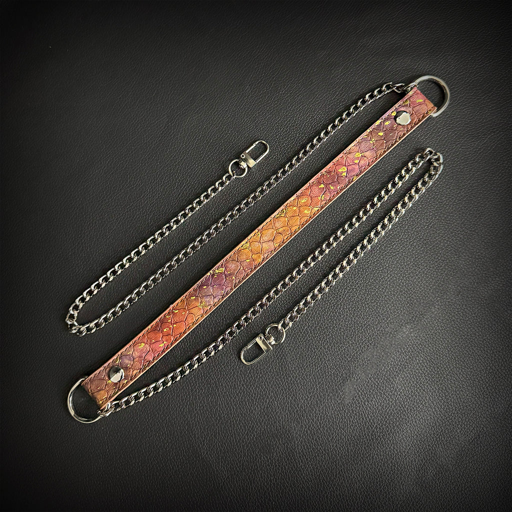 Daluse Gold Spotted Purple Orange Snake Leather Choker Double Titanium Steel Chain Adjuster Collar Necklace