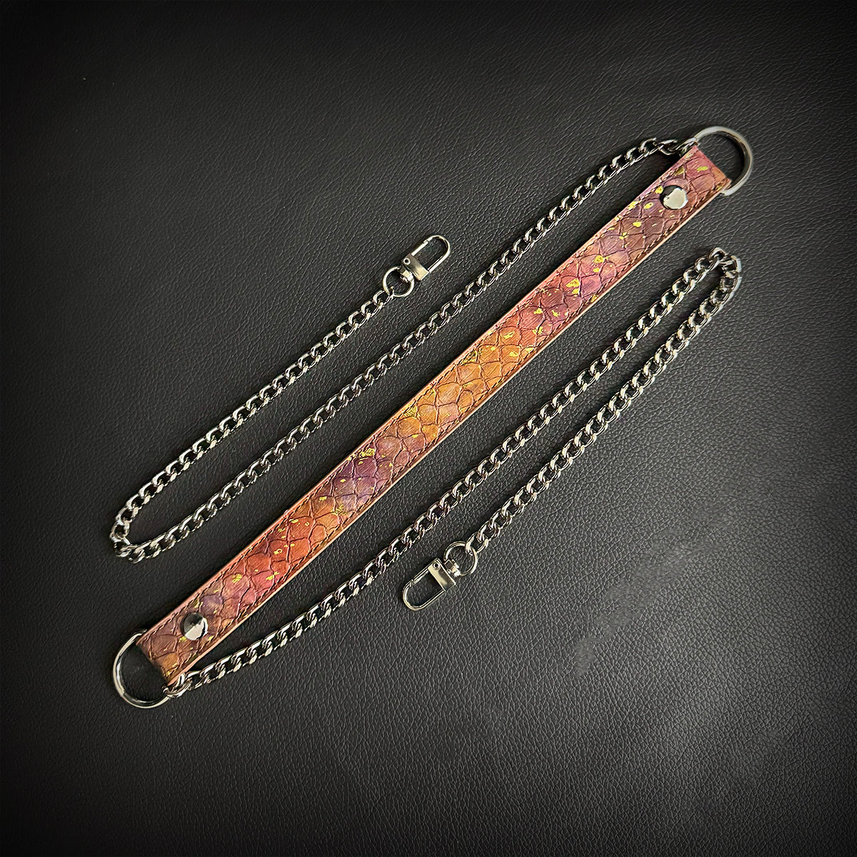 Daluse Gold Spotted Purple Orange Snake Leather Choker Double Titanium Steel Chain Adjuster Collar Necklace