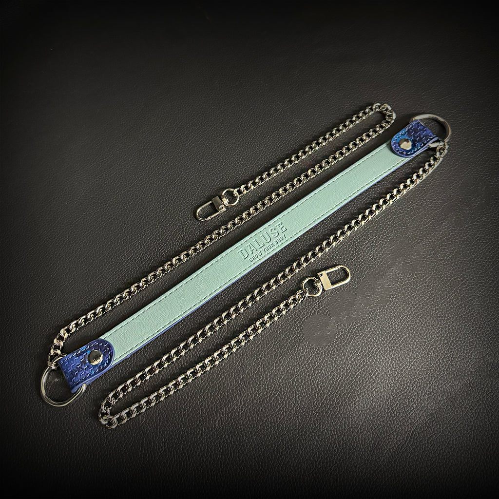 Daluse Blue Snake Leather Collar Double Titanium Steel Chain Adjustment Choker Necklace