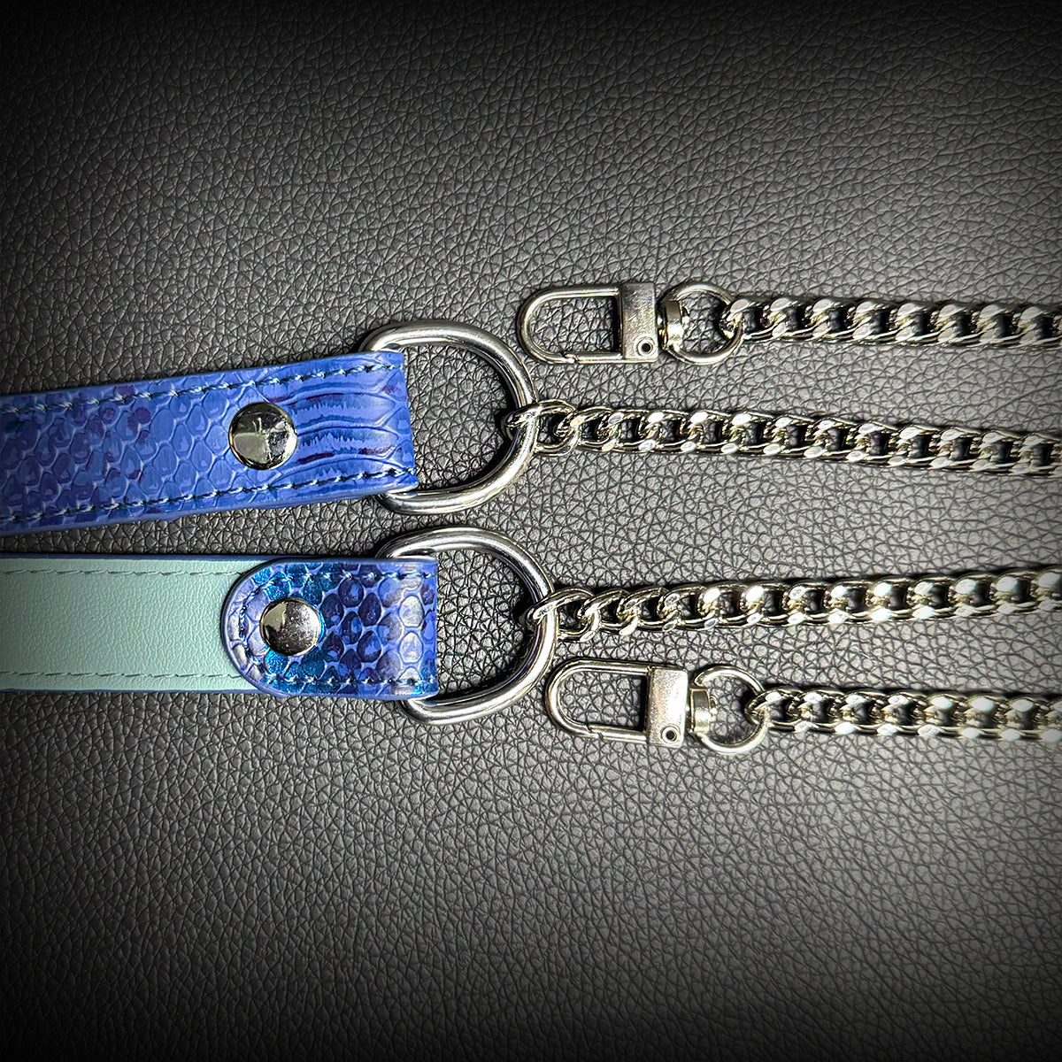 Daluse Blue Snake Leather Collar Double Titanium Steel Chain Adjustment Choker Necklace