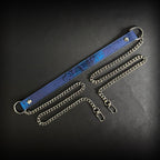 Daluse Blue Snake Leather Collar Double Titanium Steel Chain Adjustment Choker Necklace