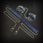 Daluse Blue Snake Leather Double Titanium Steel Chain Choker Collar Necklace And Adjustable Cuff Bracelets Combination Set