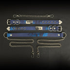 Daluse Blue Snake Leather Double Titanium Steel Chain Choker Collar Necklace And Adjustable Cuff Bracelets Combination Set