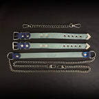 Daluse Blue Snake Leather Double Titanium Steel Chain Choker Collar Necklace And Adjustable Cuff Bracelets Combination Set