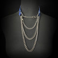 Daluse Blue Snake Leather Collar Double Titanium Steel Chain Adjustment Choker Necklace