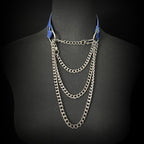 Daluse Blue Snake Leather Collar Double Titanium Steel Chain Adjustment Choker Necklace