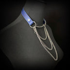 Daluse Blue Snake Leather Collar Double Titanium Steel Chain Adjustment Choker Necklace