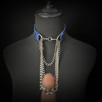 Daluse Blue Snake Leather Collar Double Titanium Steel Chain Adjustment Choker Necklace