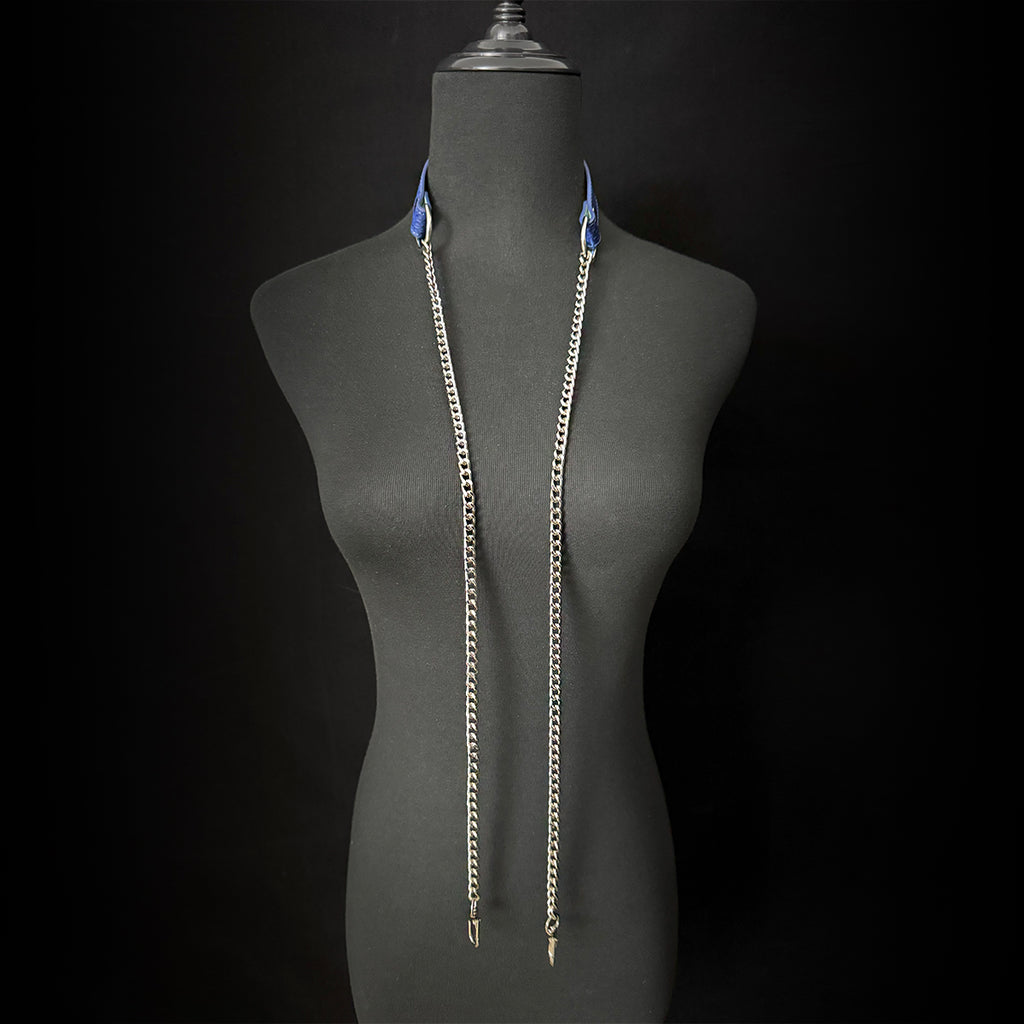 Daluse Blue Snake Leather Collar Double Titanium Steel Chain Adjustment Choker Necklace